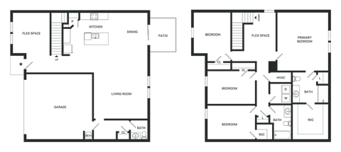 Floor plan for 4 beds, 2.5 baths, 2406 sqft